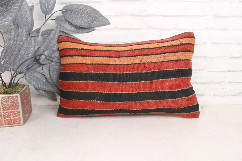 Pillow Sham, 12x20 Brown Pillow Case, Turkish Bench Cushion Case, Kilim Cushion Sham, Kilim Rug Pillow Sham, Boho Pillow, Throw Kilim Pillow - 1