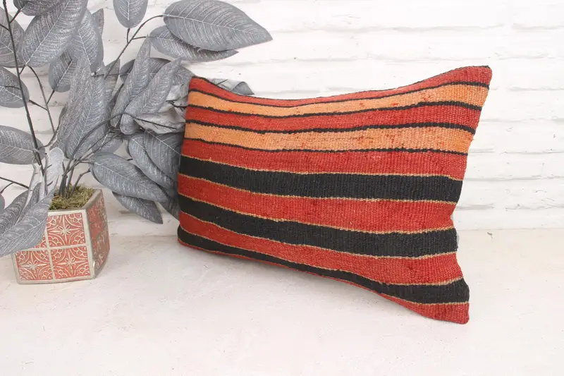 Pillow Sham, 12x20 Brown Pillow Case, Turkish Bench Cushion Case, Kilim Cushion Sham, Kilim Rug Pillow Sham, Boho Pillow, Throw Kilim Pillow - 4