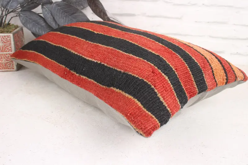 Pillow Sham, 12x20 Brown Pillow Case, Turkish Bench Cushion Case, Kilim Cushion Sham, Kilim Rug Pillow Sham, Boho Pillow, Throw Kilim Pillow - 6