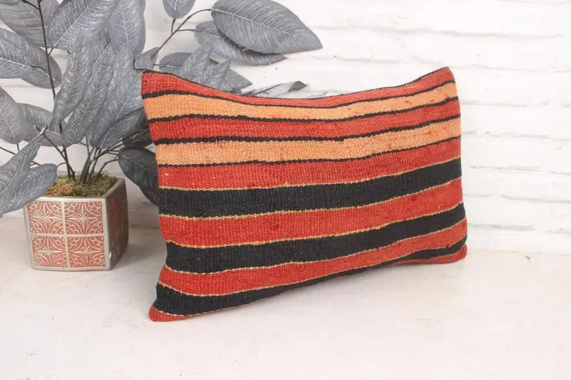 Pillow Sham, 12x20 Brown Pillow Case, Turkish Bench Cushion Case, Kilim Cushion Sham, Kilim Rug Pillow Sham, Boho Pillow, Throw Kilim Pillow - 3