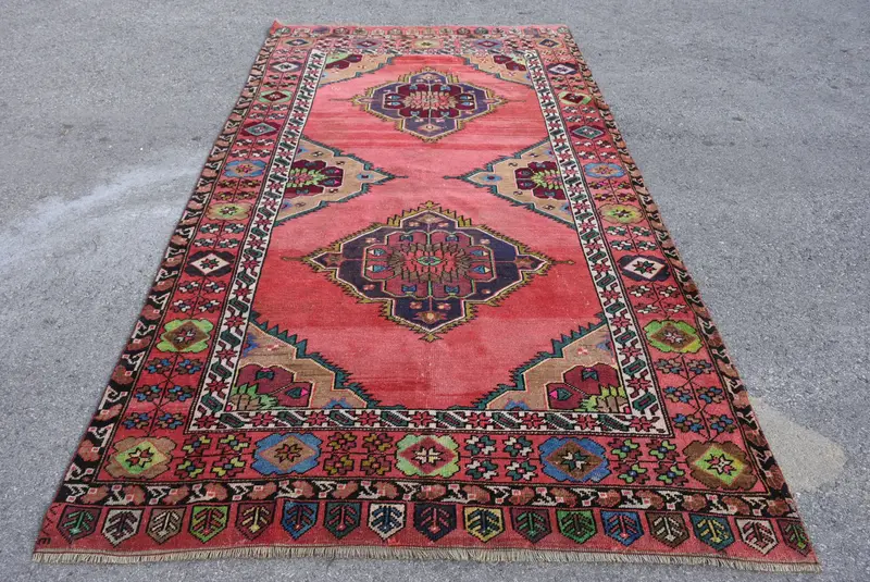 5.2x9.6 ft Large Turkish Rug, Red Oriental Vintage Rug - 1