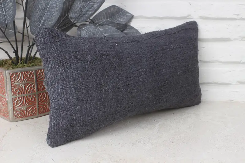 Ethnical Kilim Rug Pillow, Accent Pillow Cover, Pillow Sham, Retro Throw Cushion, Turkish Kilim Pillow, 8x16 Gray Pillow Cover, Throw Kilim Pillow - 4