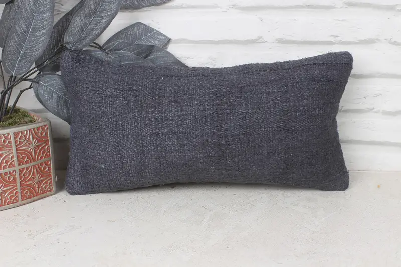 Ethnical Kilim Rug Pillow, Accent Pillow Cover, Pillow Sham, Retro Throw Cushion, Turkish Kilim Pillow, 8x16 Gray Pillow Cover, Throw Kilim Pillow - 1