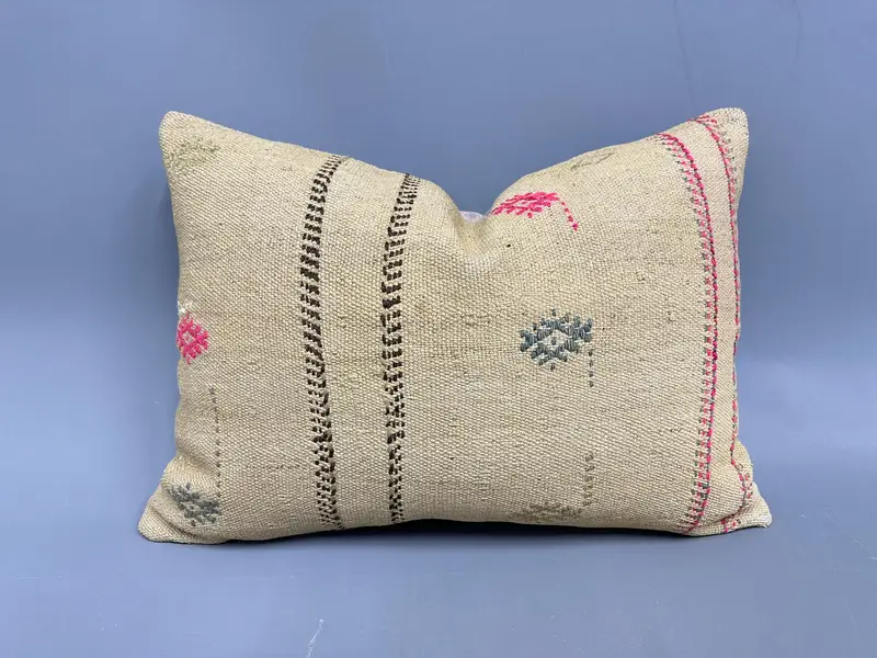 Bej & Kahverengi Çizgili Kırlent, Vintage Kilim Kırlent