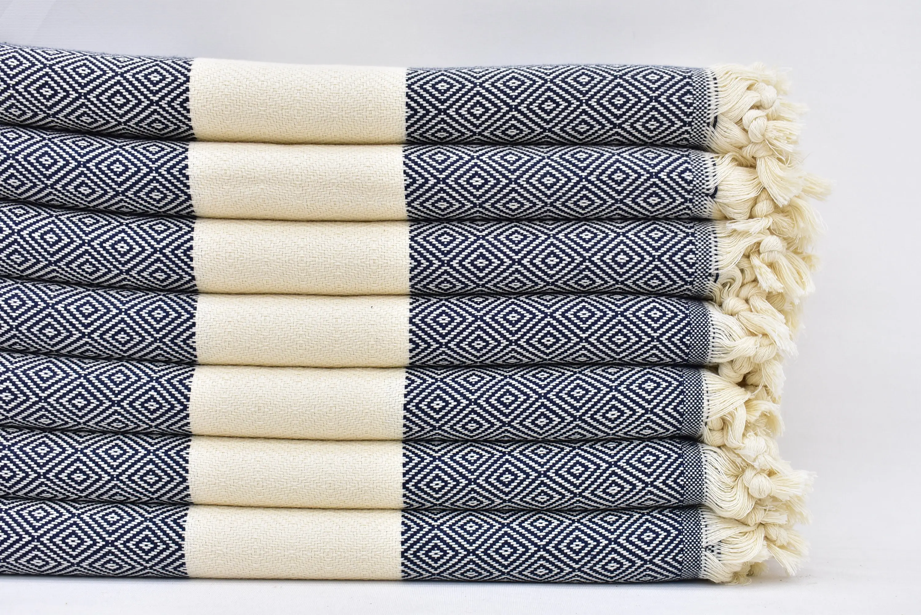 Beach Towel Navy Diamond Custom Organic Cotton, 70x40 Inches - 1