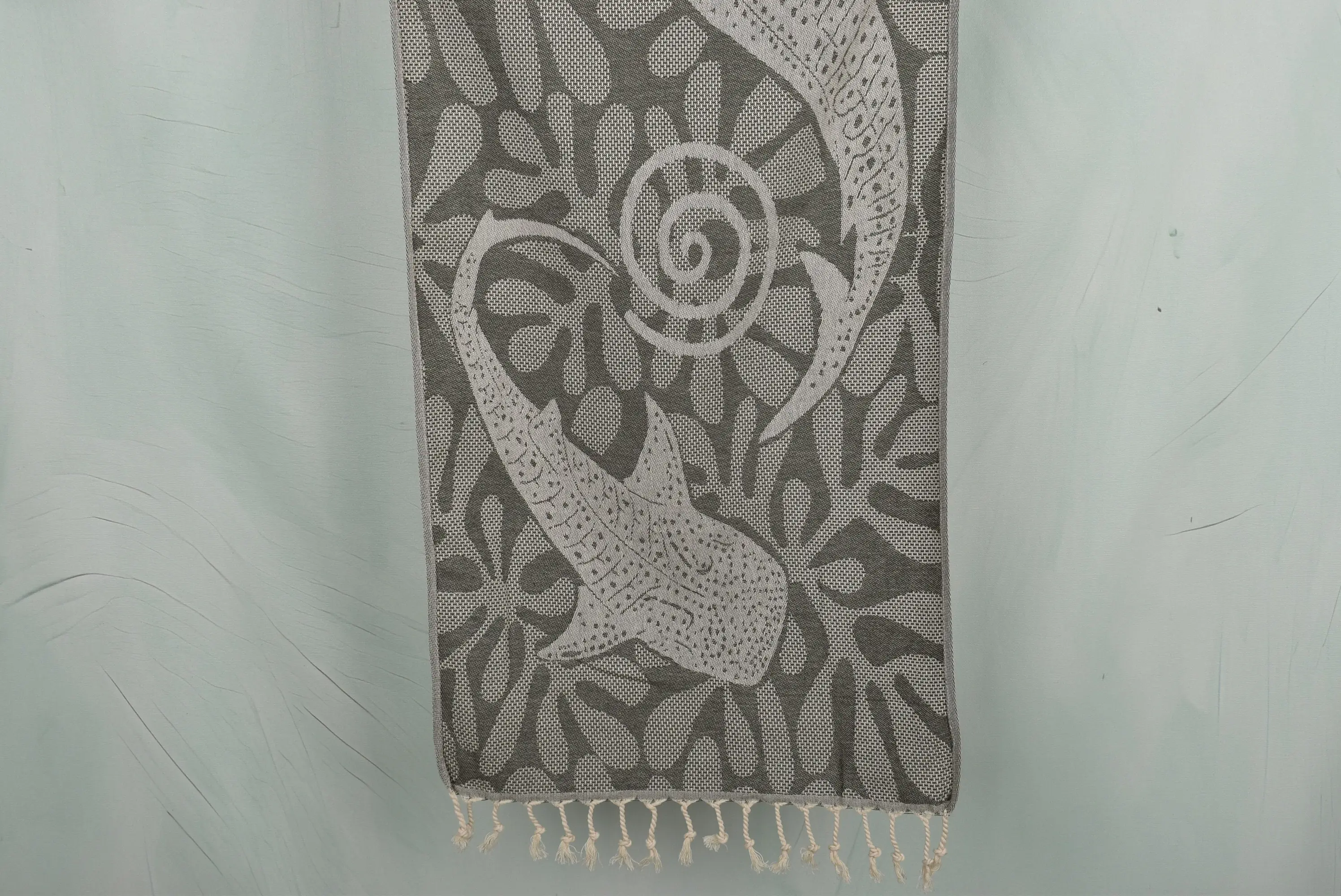 Khaki Green Cotton Dish Towel Whale Design, 18x40 Inches - 1