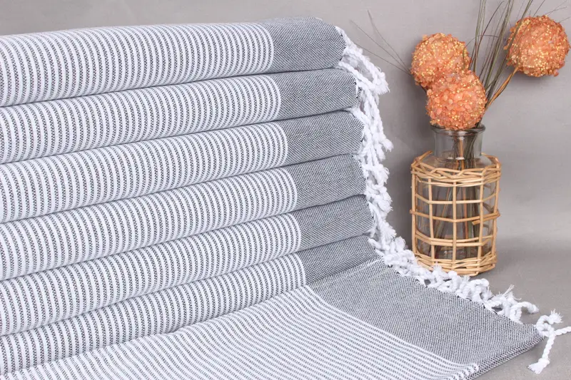 Personalized Hand Towel Black Striped Organic Cotton, 18x40 Inches