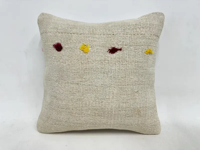 Cushion Cover, Home Decor Pillow, 16x16 Beige Pillow Sham, Kilim Cushion Sham, Seat Pillow, Oriental Pillow Case, Throw Kilim Pillow - 1