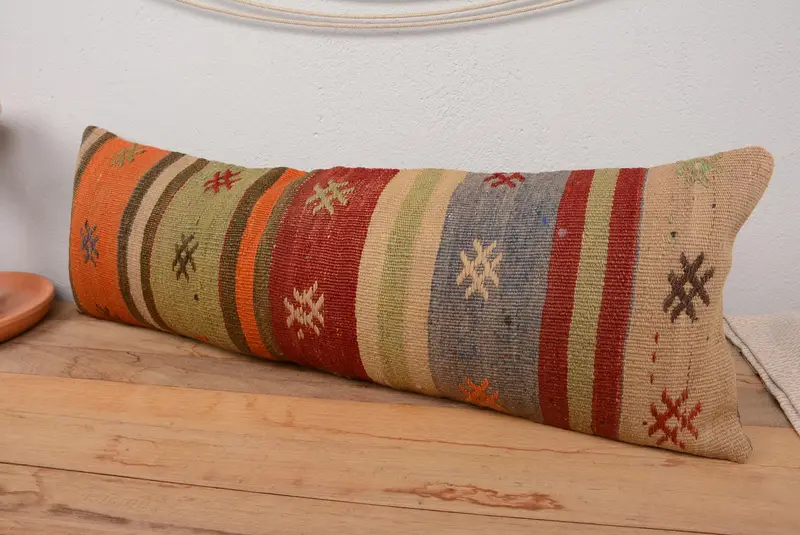 12x36 Red Pillow, Vintage Kilim Throw Pillow, Sofa Bolster Cushion, Pillow for Sofa, Cushion Cover, Boho Pillow Sham Cover - 4