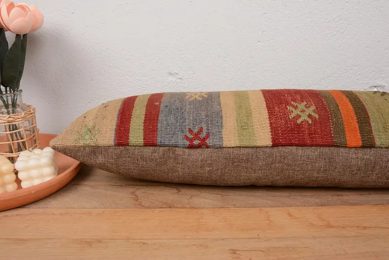 12x36 Red Pillow, Vintage Kilim Throw Pillow, Sofa Bolster Cushion, Pillow for Sofa, Cushion Cover, Boho Pillow Sham Cover - 5
