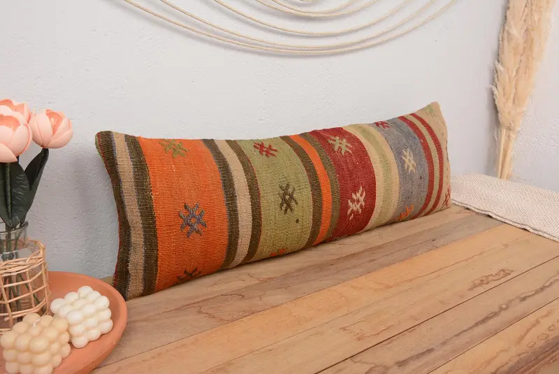 12x36 Red Pillow, Vintage Kilim Throw Pillow, Sofa Bolster Cushion, Pillow for Sofa, Cushion Cover, Boho Pillow Sham Cover - 1