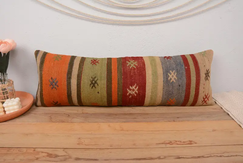 12x36 Red Pillow, Vintage Kilim Throw Pillow, Sofa Bolster Cushion, Pillow for Sofa, Cushion Cover, Boho Pillow Sham Cover - 2