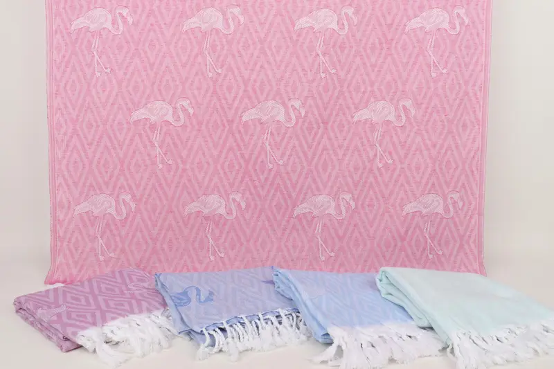 Organic Cotton Towel, Engagement Gift, Bridal Shower Gift, Quick-dry towel, Wedding Gifts Towel, 70x40 Cotton Flamingo Patterned Towel - 8
