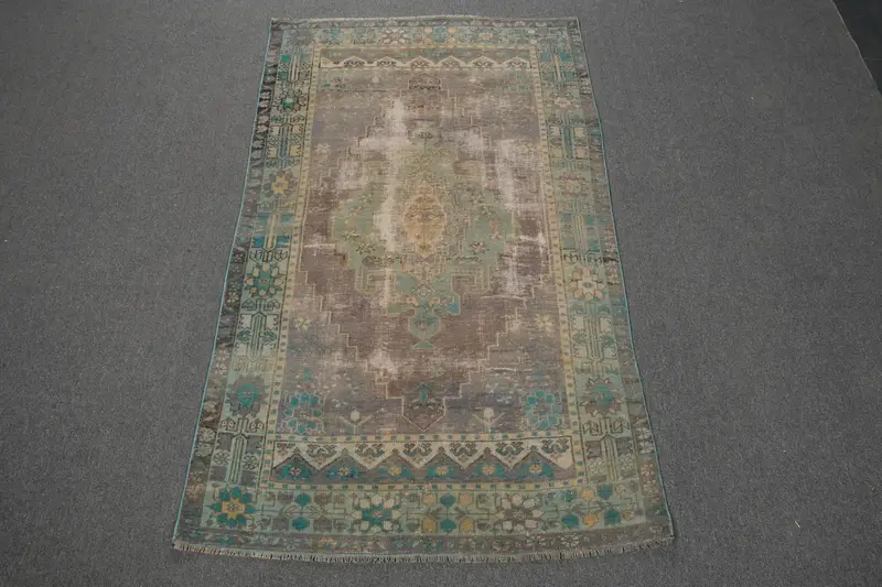 Turkish Vintage Area Rug 3.8x6.4 ft (115x194 cm), Blue Camouflage Oushak Rug - 1
