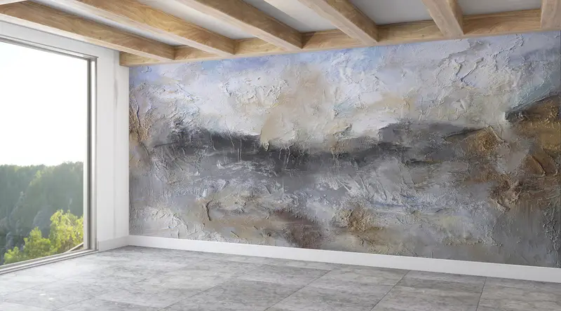 3d Wall Paper,Gray Plaster Painting,Bright Wall Paper,Abstract Plaster Wall Print,Paper Wall Art ,Loft Wall Mural,Modern Wall Print, - 1
