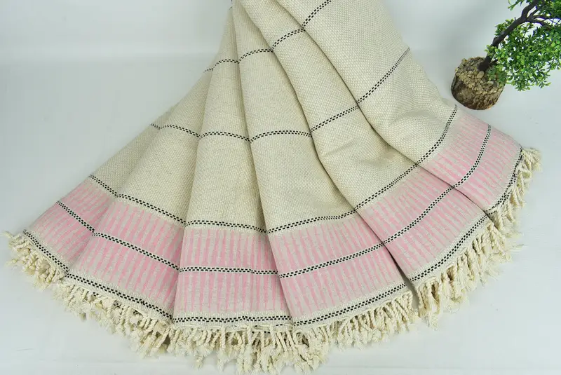 Turkish Tablecloth, Housewarming Gift, Turkish Blanket Queen, Decorative Blanket, Custom Beach Blanket, 104x96 Cotton Striped Towel, Bedspread - 4