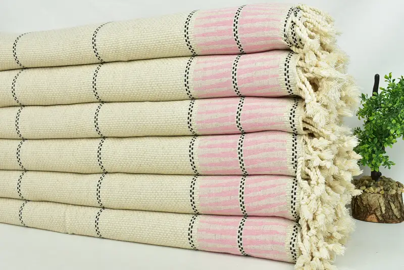 Turkish Tablecloth, Housewarming Gift, Turkish Blanket Queen, Decorative Blanket, Custom Beach Blanket, 104x96 Cotton Striped Towel, Bedspread - 3