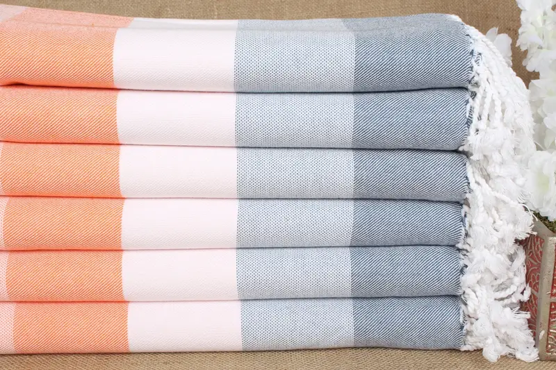 Beach Towel Turkish Cotton Orange-Gray Striped, 40x71 Inches