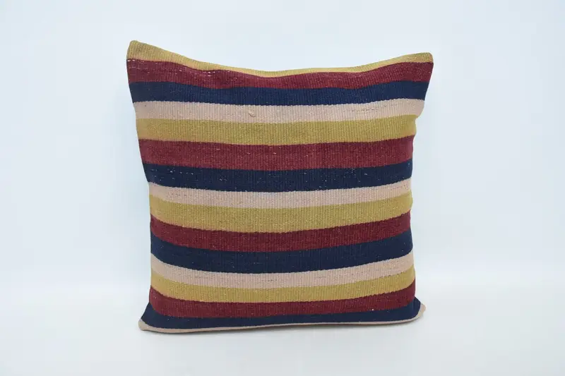 Vintage Moroccan Cushion Cover, Red 24x24 inch Cushion Case, Kids Room Striped Pillow - 1
