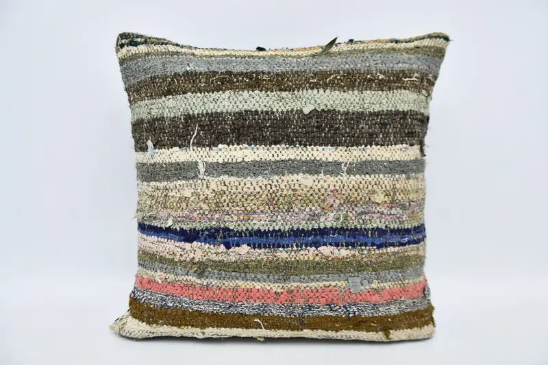 Vintage Kilim Throw Pillow, Kilim Cushion Sham, Vintage Cushion Case, Pillow Cover, Pillow for Sofa, Cotton Pillow Case, 20x20 Blue Pillow Case - 1