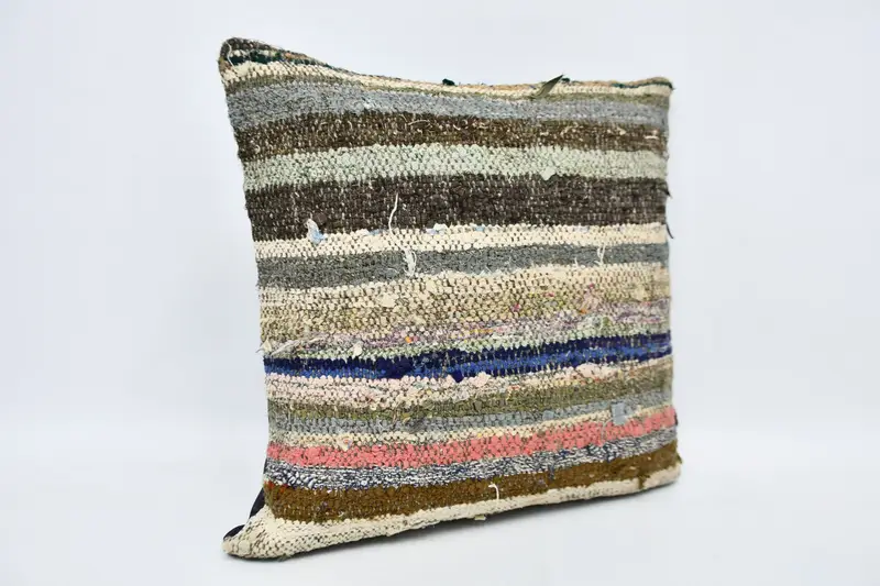 Vintage Kilim Throw Pillow, Kilim Cushion Sham, Vintage Cushion Case, Pillow Cover, Pillow for Sofa, Cotton Pillow Case, 20x20 Blue Pillow Case - 3