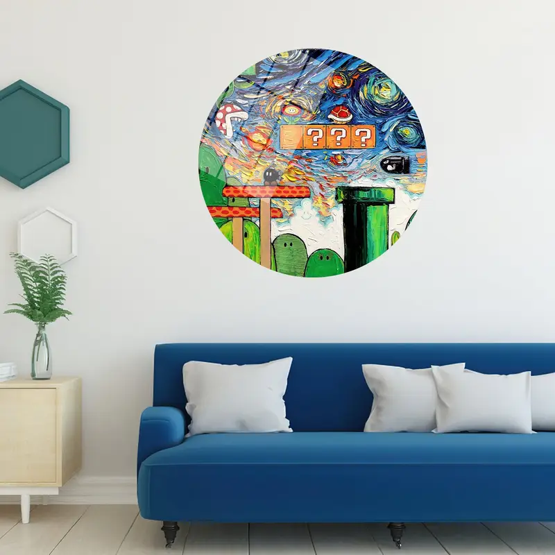 Super Mario World Starry Night Canvas - Van Gogh Gaming Room Art