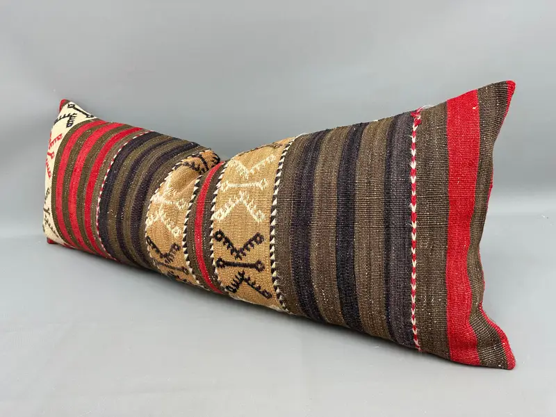 16x43 Red Pillow Cover, Handmade Kilim Cushion, Interior Designer Pillow, Cushion Cover, Home Decor Pillow, Kilim Rug Pillow Cover - 3