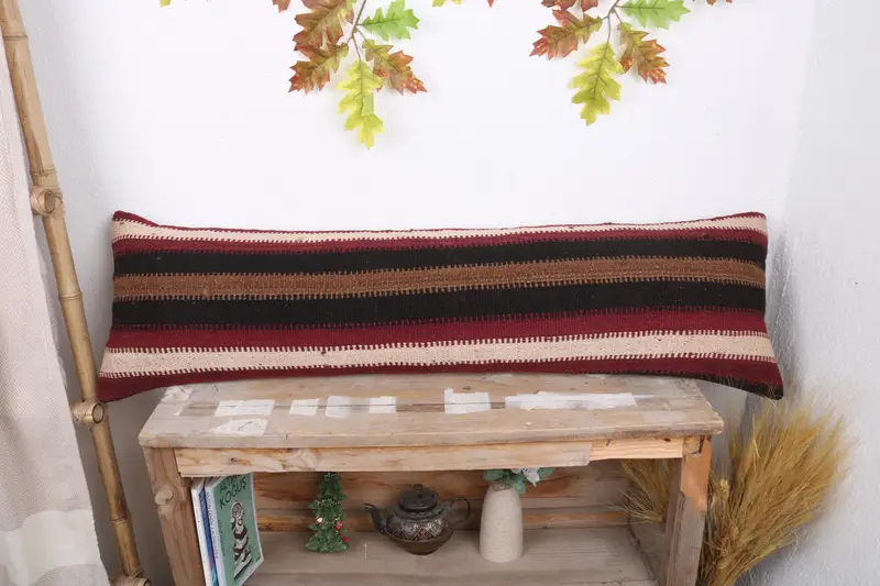 Cushion, Armchair Cushion Cover, Boho Pillow, 12x43 Red Pillow Cover, Handmade Kilim Cushion, Turkish Corner Cushion Cover, Kilim Pillow Cover - 1