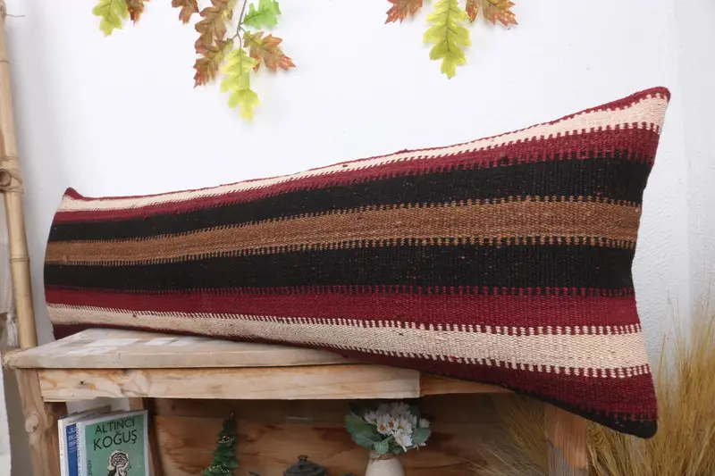 Cushion, Armchair Cushion Cover, Boho Pillow, 12x43 Red Pillow Cover, Handmade Kilim Cushion, Turkish Corner Cushion Cover, Kilim Pillow Cover - 4