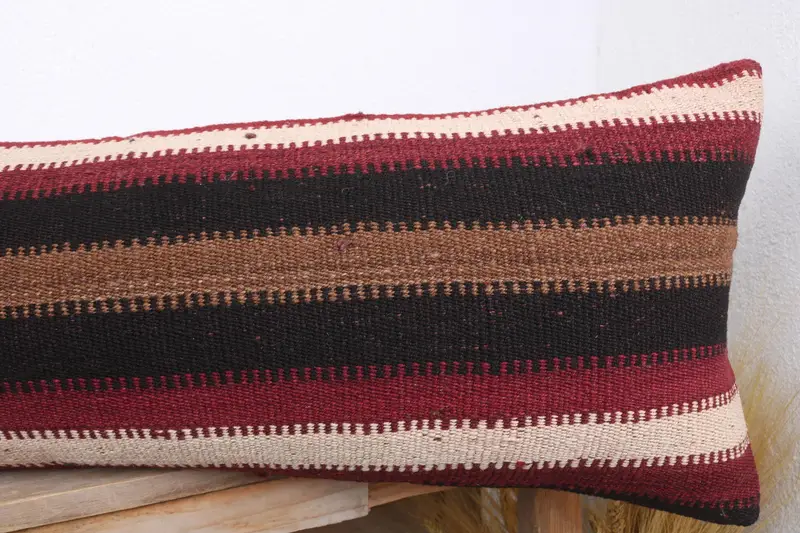 Cushion, Armchair Cushion Cover, Boho Pillow, 12x43 Red Pillow Cover, Handmade Kilim Cushion, Turkish Corner Cushion Cover, Kilim Pillow Cover - 5