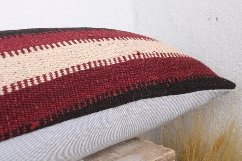 Cushion, Armchair Cushion Cover, Boho Pillow, 12x43 Red Pillow Cover, Handmade Kilim Cushion, Turkish Corner Cushion Cover, Kilim Pillow Cover - 6