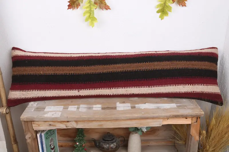Cushion, Armchair Cushion Cover, Boho Pillow, 12x43 Red Pillow Cover, Handmade Kilim Cushion, Turkish Corner Cushion Cover, Kilim Pillow Cover - 2