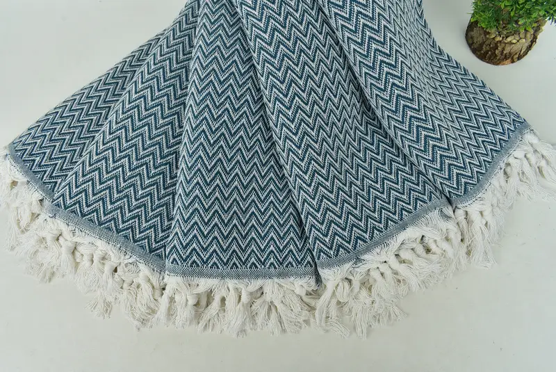Bachelor Gifts, Throw Blanket, Personalized Blanket, Boho Throw Blankets, 76x64 Cotton Zig zag Towel, Valentine Day Gift For Her, Turkish Bedcover - 4