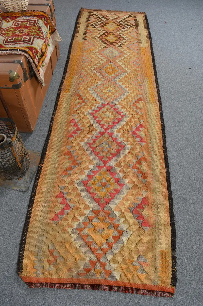 Turuncu Patchwork Halı, 2,6x9,5 ft Canlı Dekor