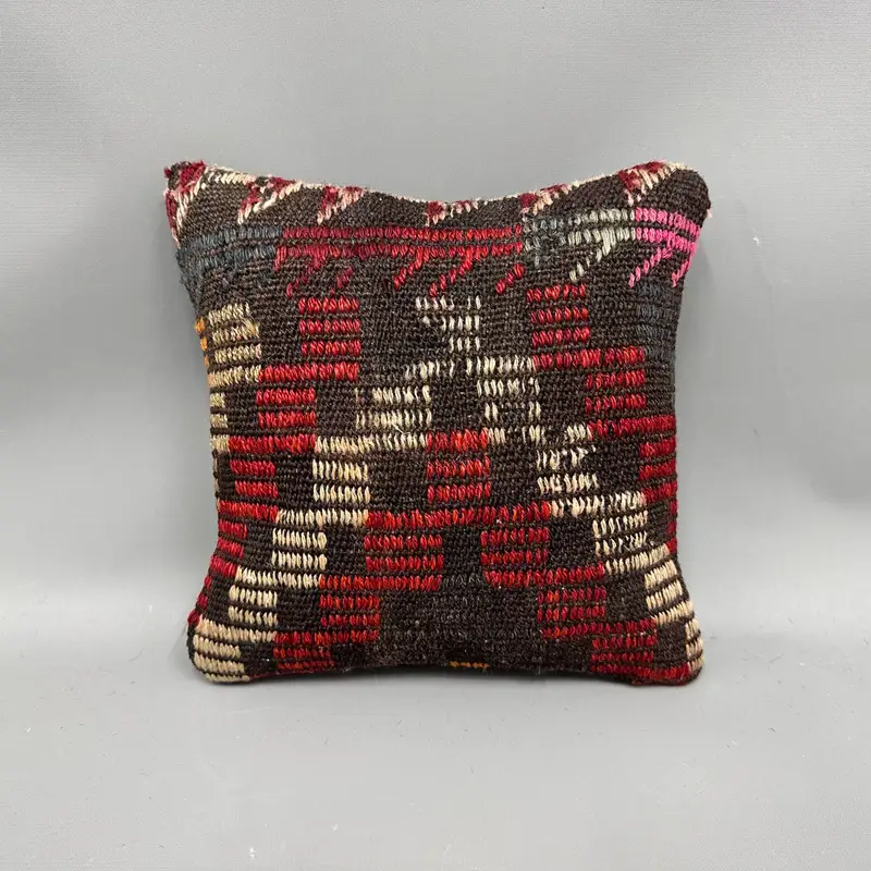 Natural Cushion, Turkish Pillow, Tribal Cushion, Boho Pillow, 12x12 Red Pillow Cover, Cushion Cover, Vintage Kilim Throw Pillow - 4