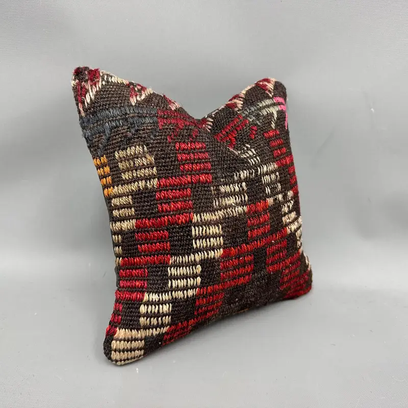 Natural Cushion, Turkish Pillow, Tribal Cushion, Boho Pillow, 12x12 Red Pillow Cover, Cushion Cover, Vintage Kilim Throw Pillow - 2