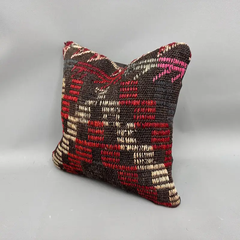 Natural Cushion, Turkish Pillow, Tribal Cushion, Boho Pillow, 12x12 Red Pillow Cover, Cushion Cover, Vintage Kilim Throw Pillow - 3