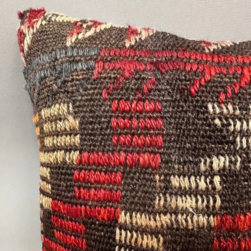 Natural Cushion, Turkish Pillow, Tribal Cushion, Boho Pillow, 12x12 Red Pillow Cover, Cushion Cover, Vintage Kilim Throw Pillow - 5