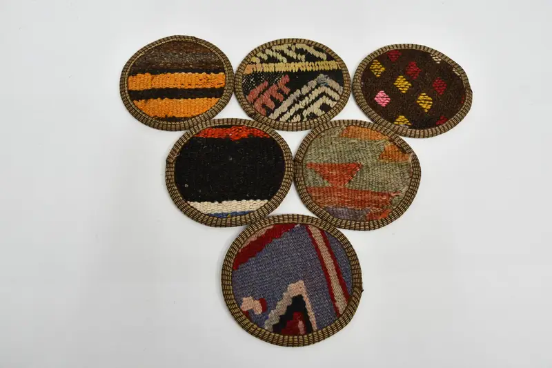Bohemian Round Coaster, Brown and Orange Tribal Coaster