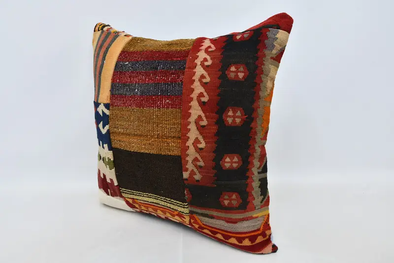 Handmade Kilim Cushion, Yoga Pillow Sham, Kilim Cushion Sham, Cushion Cover, Throw Kilim Pillow, 28x28 Brown Cushion Case, Authentic Cushion - 4
