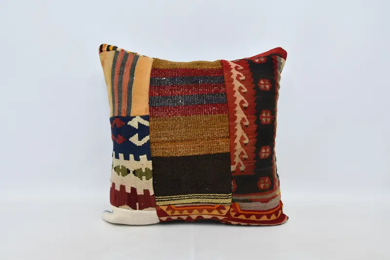 Handmade Kilim Cushion, Yoga Pillow Sham, Kilim Cushion Sham, Cushion Cover, Throw Kilim Pillow, 28x28 Brown Cushion Case, Authentic Cushion - 1