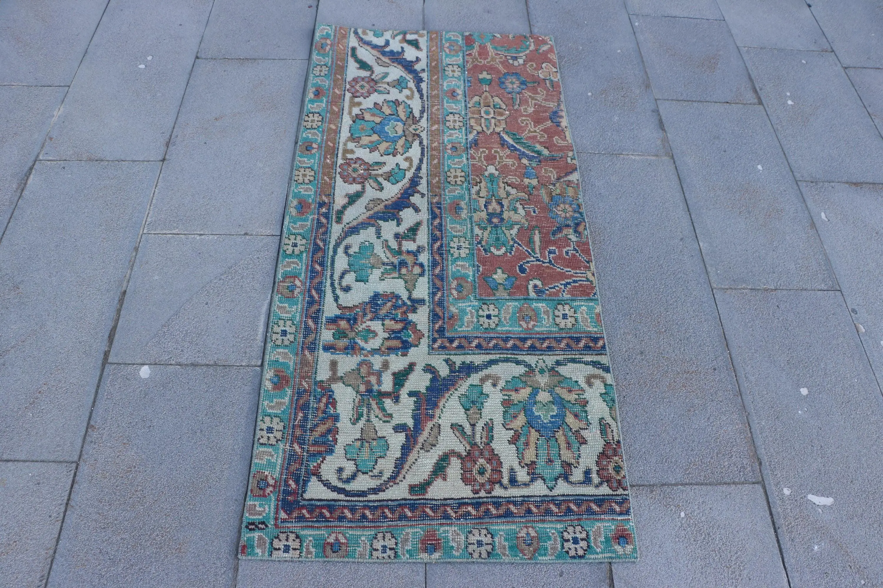 Rug, 2.1x4.6 ft Turkish Rug, Blue Rug Wool - 1