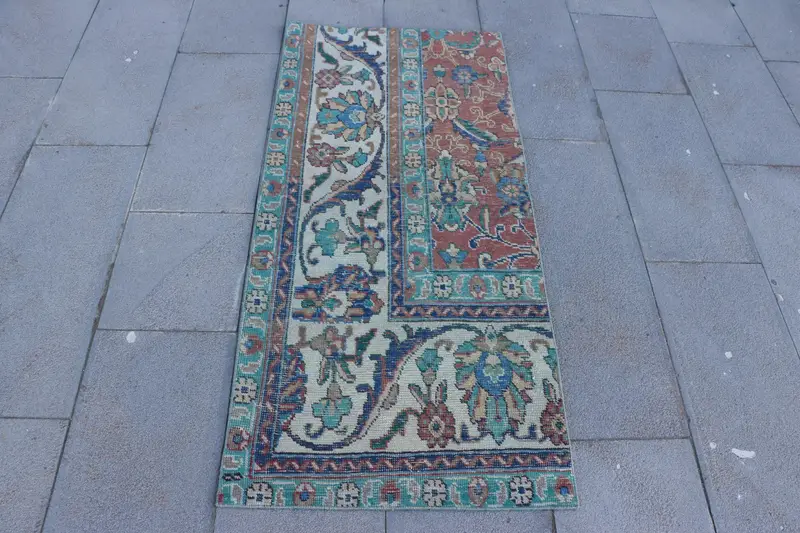 Eleganter Teppich in Beige und Blau, 6,5 x 1,2 m, persisches Design