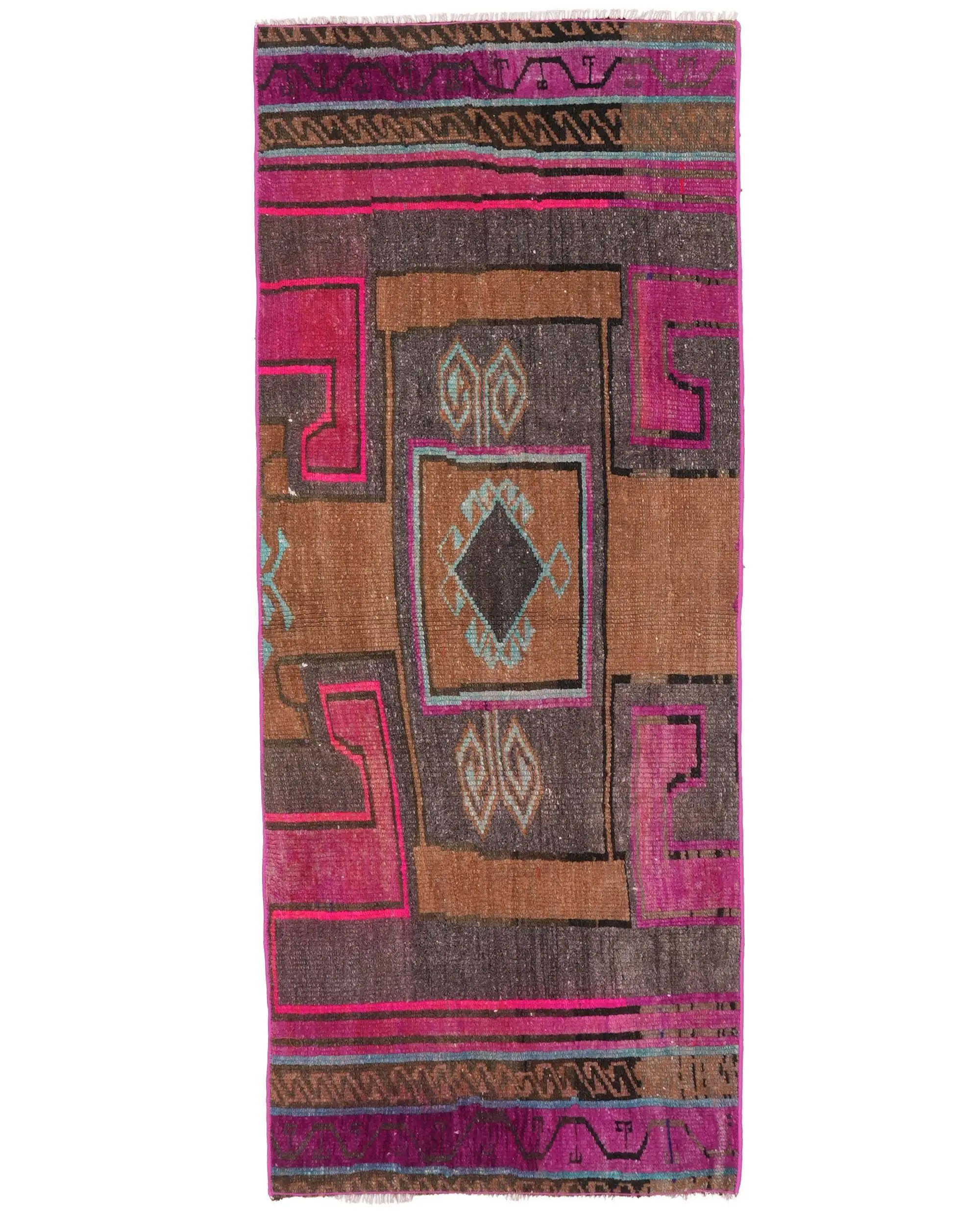2.1x5.2 ft Rug, Vintage Turkish Rug, Brown Moroccan Wool Rug - 1