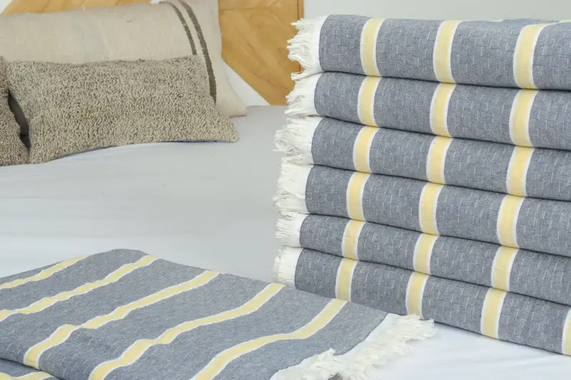 Turkish Tablecloth, Housewarming Gift, Beach Theme Wedding Gift, Woven Throw Blanket, Bridal Shower Gift, Couch Throw, 96x84 Cotton Striped Towel - 3