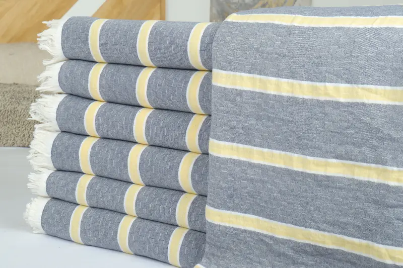Turkish Tablecloth, Housewarming Gift, Beach Theme Wedding Gift, Woven Throw Blanket, Bridal Shower Gift, Couch Throw, 96x84 Cotton Striped Towel - 2
