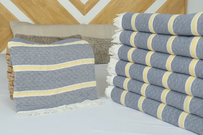 Turkish Tablecloth, Housewarming Gift, Beach Theme Wedding Gift, Woven Throw Blanket, Bridal Shower Gift, Couch Throw, 96x84 Cotton Striped Towel - 4