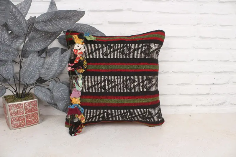 Pillow Case, Home Decor Pillow, Vintage Kilim Throw Pillow, Muted Pillow, Garden Cushion Case, Interior Designer Pillow, 16x16 Red Cushion Case - 1