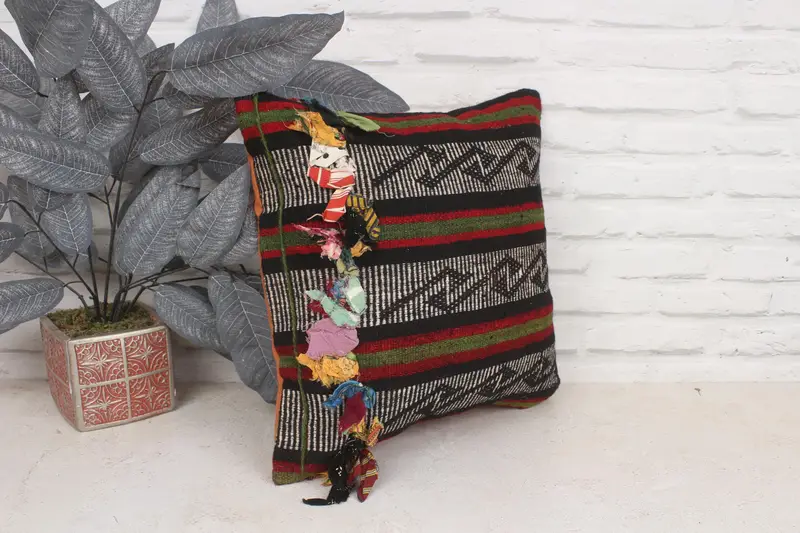 Pillow Case, Home Decor Pillow, Vintage Kilim Throw Pillow, Muted Pillow, Garden Cushion Case, Interior Designer Pillow, 16x16 Red Cushion Case - 3