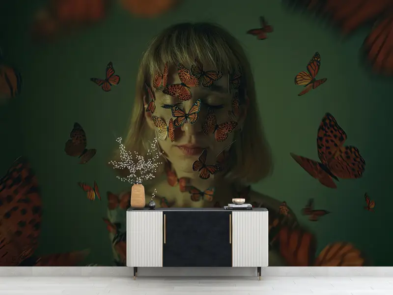 Girl With Butterflies, Surrealism Wall Paper, Modern Wall Painting, Surreal Wall Art, Abstract Wallpaper, - 5